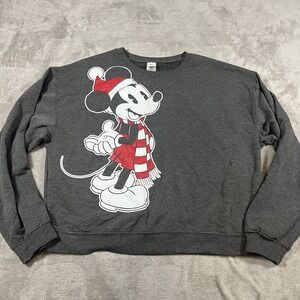 Disney Mickey‎ Mouse Sweatshirt Women's XXL Christmas Santa Hat